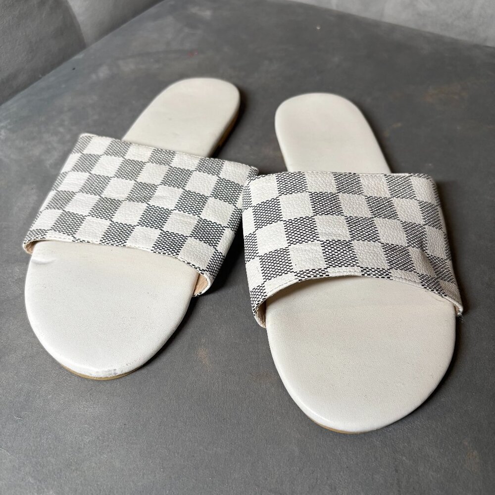 Checkerboard Slip-On Flat Sandals Black &‎ White Slides – Women's EU 40 - Picture 2 of 4
